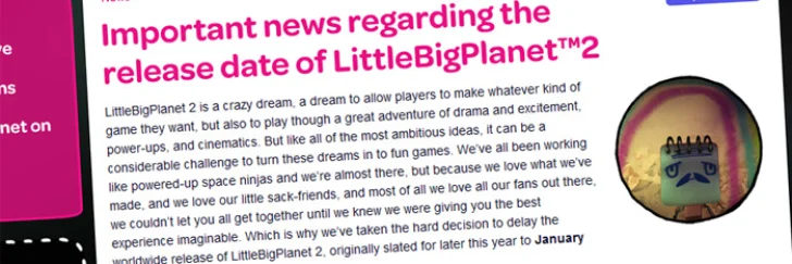 LittleBigPlanet 2 dröjer till nästa år