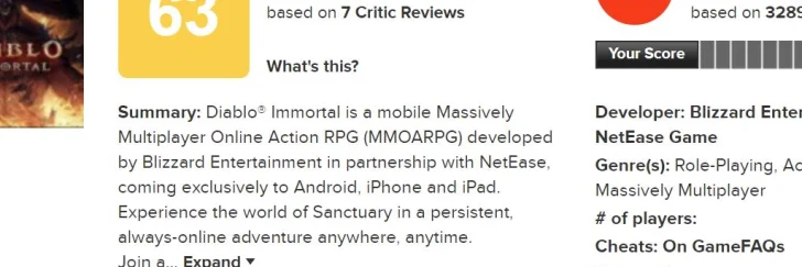Diablo Immortal har nu sämst användarbetyg på hela Metacritic